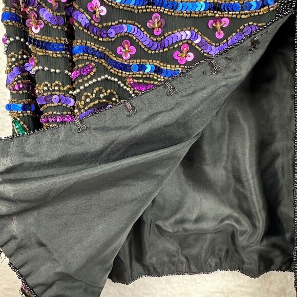 Papell Boutique Evening Vintage 100% Silk Beaded Sequin Jacket 14P Wedding Party - Picture 12 of 16